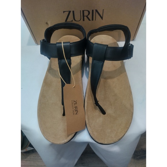 Zurin Collection Shoes - Zurin Collection Black Thong Sandals Womens Size 9 Adjustable Ankle Strap LX050W